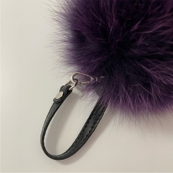 Purple fox fur pom pom purse charm - Picture 2 of 4